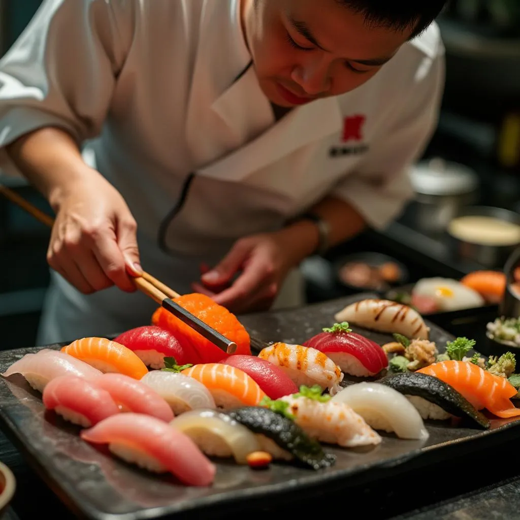 Chef preparando sushi fresco