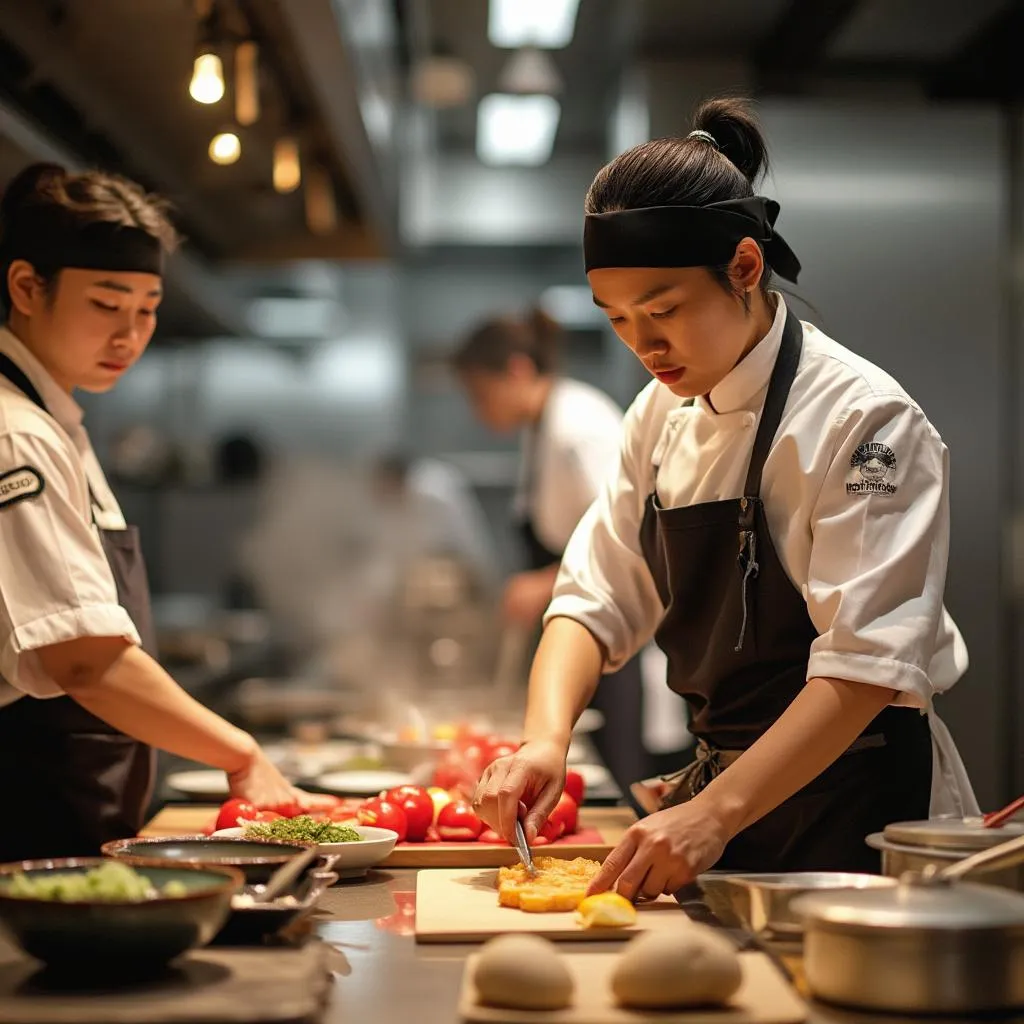 Equipo de cocina trabajando