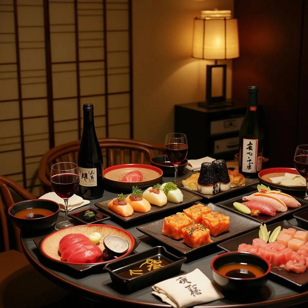 Mesa con comida japonesa